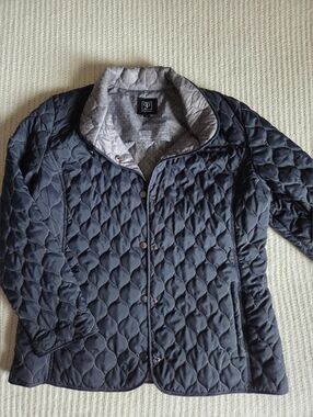 Women’s Quilted Jacket Navy Lightweight Snap & Zip Coat Size 16 Portrait Classic